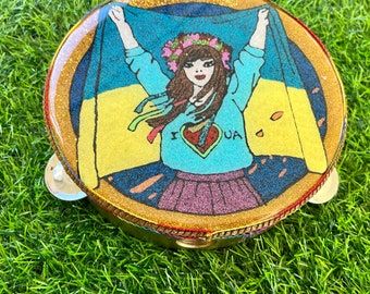 Ukraine Pride Glitter Tambourine, Patriotic Resin Art Decor