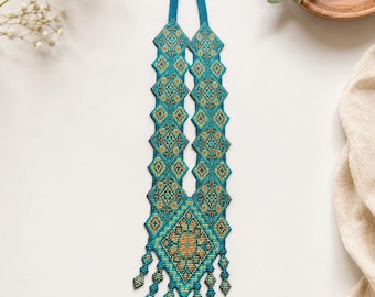Turquoise Beaded Necklace Handmade | Ukrainian Inspired Gerdan | Bold Boho Statement Piece