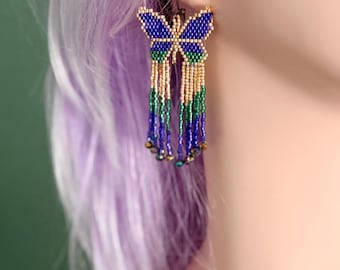 Beaded Butterfly Fringe Earrings – Handmade Mardi Gras Jewelry