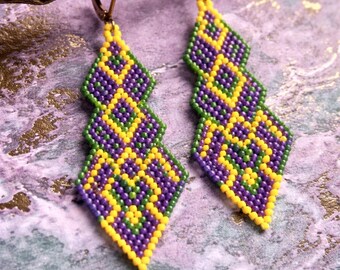 Mardi Gras pastel pattern parade beaded earrings