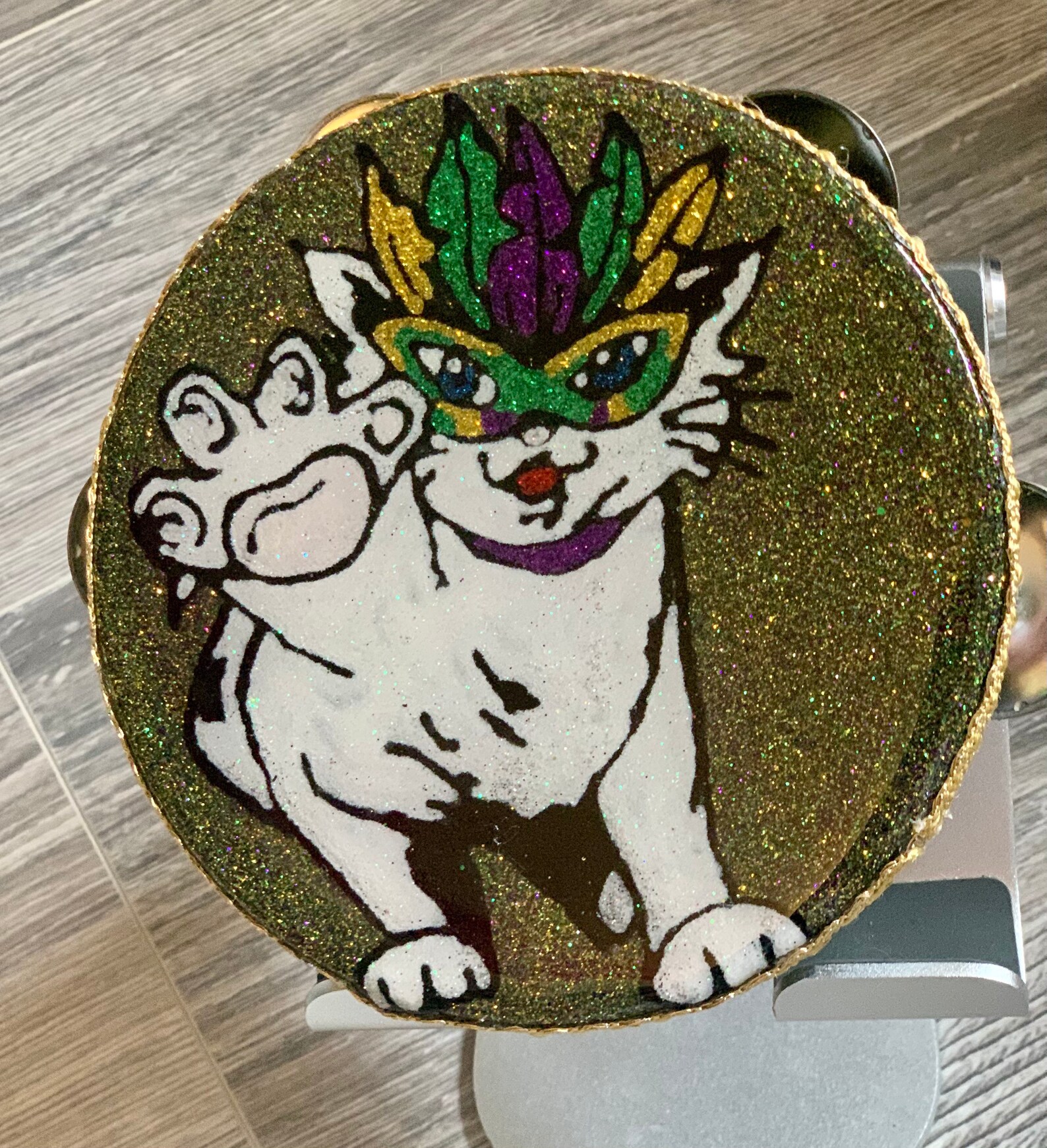 Mardi Gras Cat Glitter Tambourine Etsy