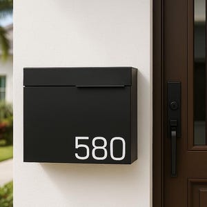 Herman Mailbox Modern Wall Mounted Mailbox - Large Black Powder Coated Mounted Mailbox