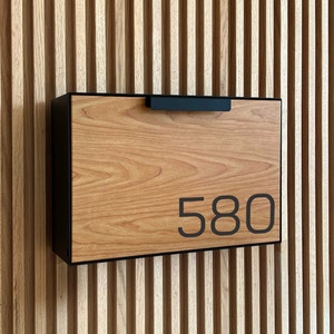 Custom Wall Mount Mailbox, Modern Personalised, Large, Decorative Black Wood, Contemporary Mid Century Mail Box