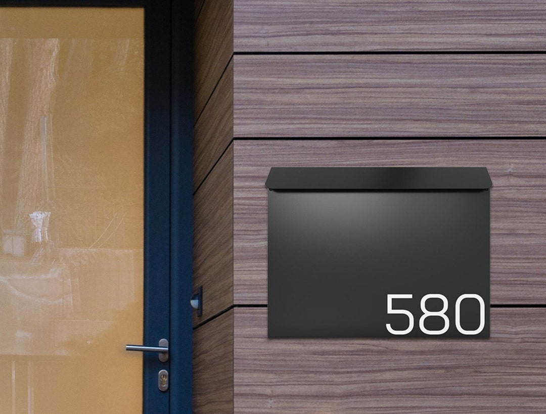 Modern Black Mailbox, Wall Mount, Custom House Number, Movo Home Etsy