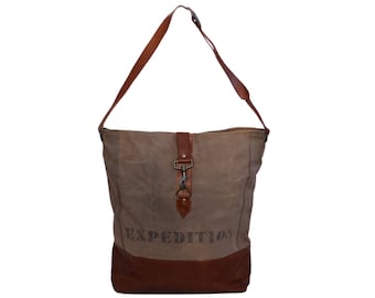 EXPEDITION ARMY CANVAS bag with leather details