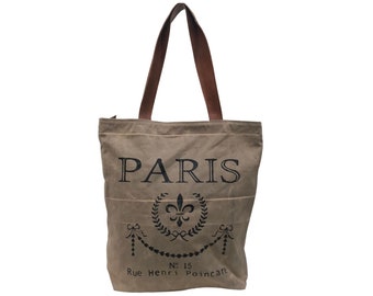 PARIS UPCYCLED CANVAS shopper with leather shoulder straps