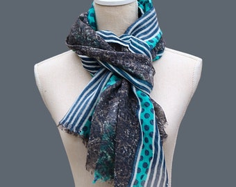 100% HANDPRINTED WOOL SCARF,Shawl