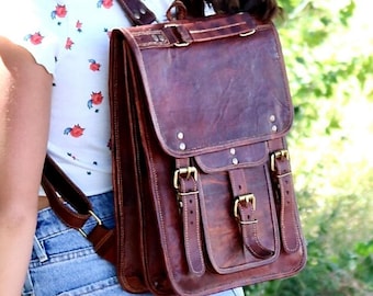 Leren rugzak, A4-laptoptas, vintage look handgemaakt