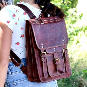 LEATHER BACKPACK A4 size, handmade vintage look bag perfect for laptop