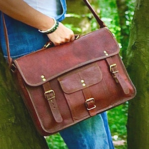 LEATHER SATCHEL VINTAGE style, large size, handmade