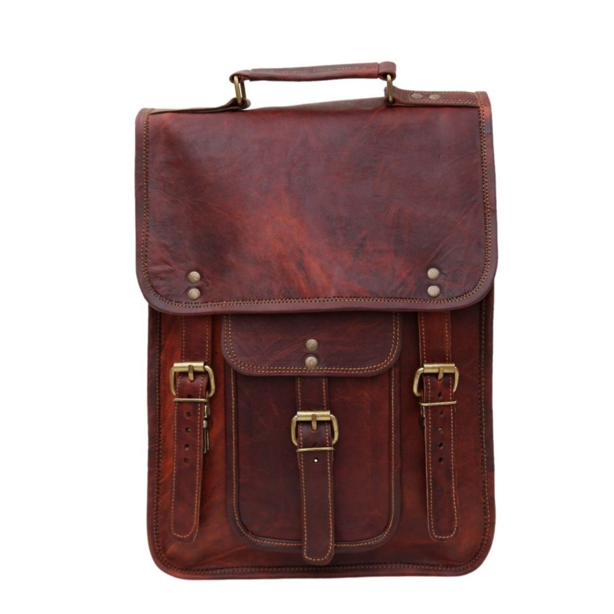 LEATHER SATCHEL BACKPACK, Atlas 15 tall