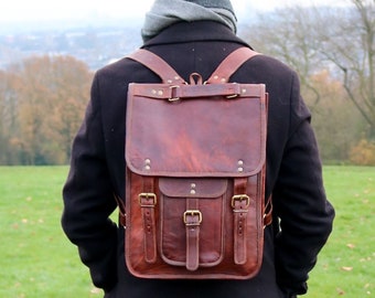 LEATHER SATCHEL BACKPACK, Atlas 15" tall