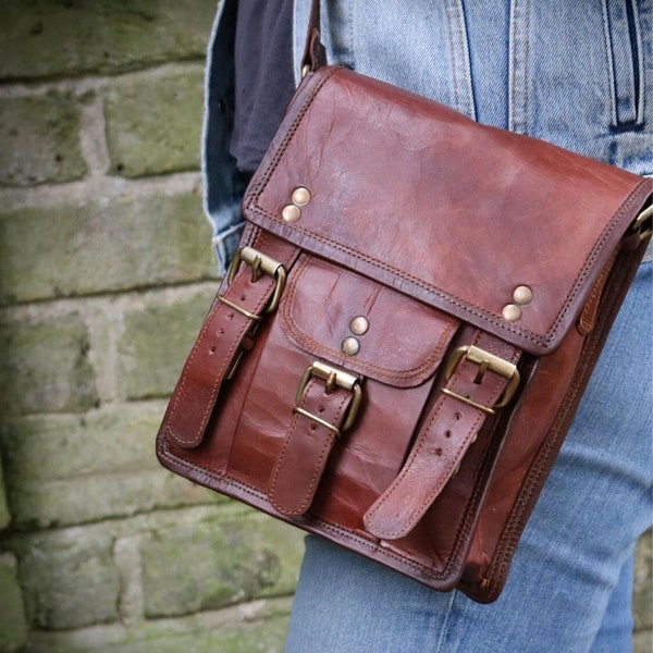 HANDMADE LEATHER SATCHEL, tall traditional satchel