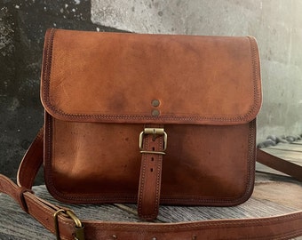 LEATHER SHOULDER BAG, satchel style handmade from genuine leather