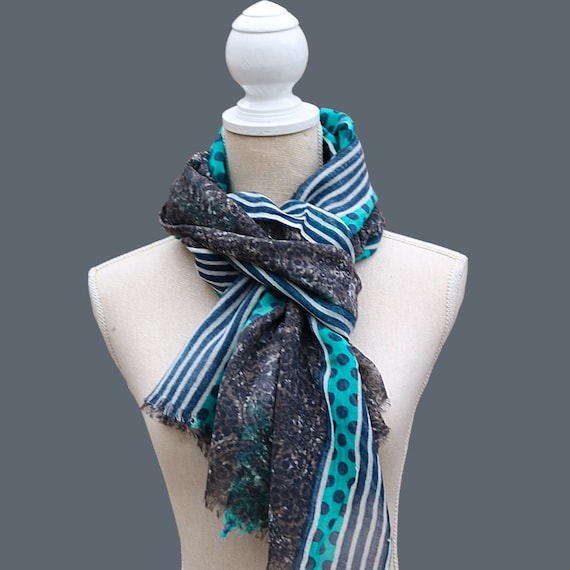 100% HANDPRINTED WOOL SCARF,Shawl