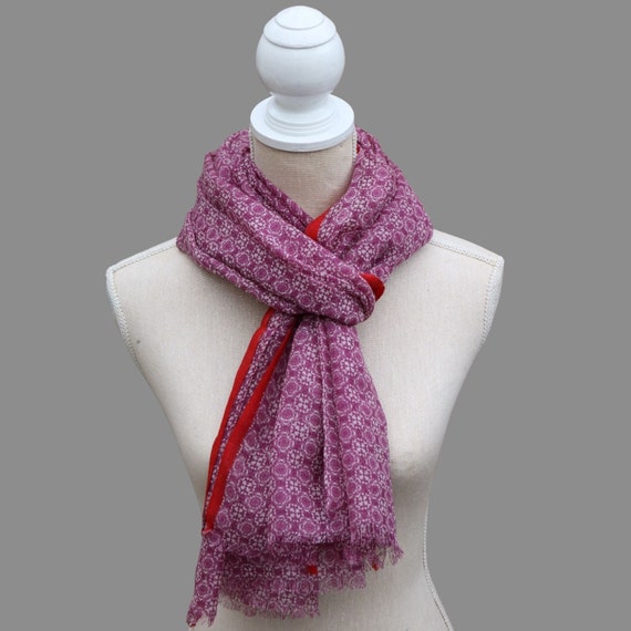 100% WOOL SCARF, Red & Fuchia gorgeous soft wool scarf