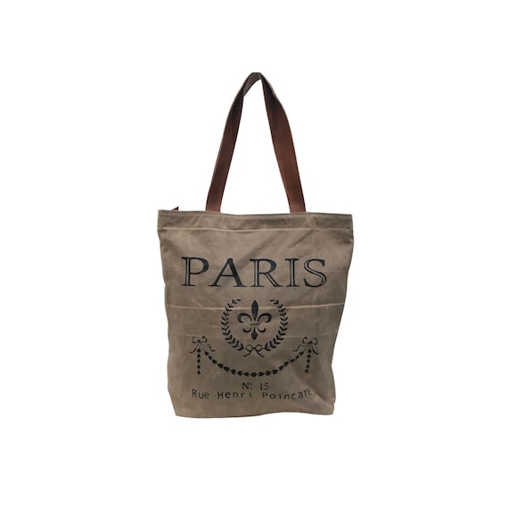 PARIS UPCYCLED CANVAS shopper with leather shoulder straps