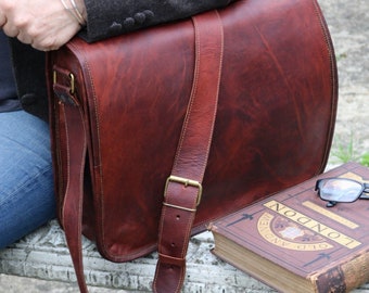 LARGE LEATHER MESSANGER bag,  handmade vintage style
