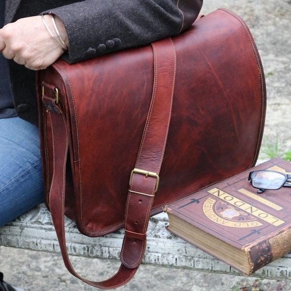 LARGE LEATHER MESSANGER bag,  handmade vintage style