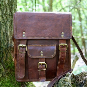 HANDMADE LEATHER SATCHEL, tall version vintage style image 3