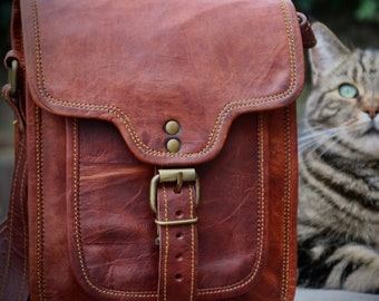 LEATHER SHOULDER BAG, handmade vintage look leather