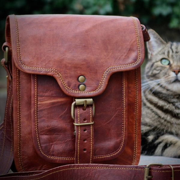 LEATHER SHOULDER BAG, handmade vintage look leather