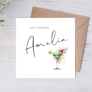 Personalised Birthday Card, Happy Birthday Card with Name, Cocktail Birthday Card, Ladies Birthday Card, Drink Birthday Card, Bestie, Friend