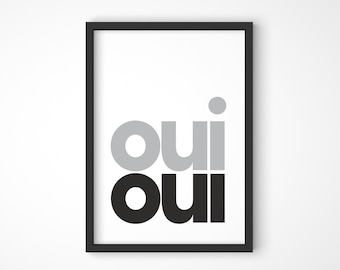 Oui Oui Print, Toilet Bathroom Wall Art Prints Posters Pictures, Contemporary Minimalist Bold Typography, Fun Quote Prints, Home Wall Decor