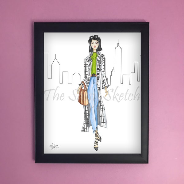 Fashion Illustration, Girl Art Print, Fashion Sketch Art, Fashion Art Print, Home Decor, Chic Illustration, Asia Girl Fashion Art