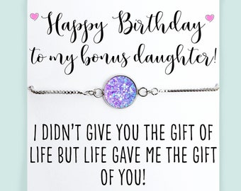 Bonus Daughter Bracelet and Card- To My Daughter- Druzy Bracelet- Gift from Step Mom to Step Daughter- Birthday Gift- Birthday Present