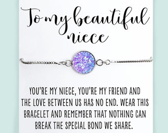 Niece Gift from Aunt- Friendship Bracelet- Best Friend Bracelet- Box Chain Bracelet- Minimalist Bracelet- Niece Bracelet Card from Aunt