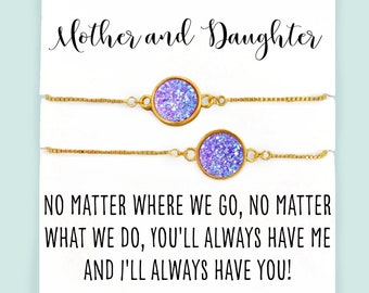 Mother and Daughter Bracelet Set- Matching Bracelets- Mom and Daughter Bracelets with Card- "No matter where we go, no matter what we do..."