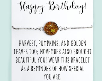 November Birthday Card and Bracelet- Citrine or Topaz Color Choice- Gold or Silver- Happy Birthday- Birthstone Jewelry- Personalized Gift