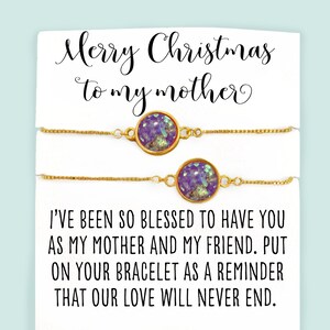 Matching Christmas Bracelets - Mother Daughter Bracelet and Card - Gift from Daughter - BFF Bracelet - Box Chain Bracelet - Set of Two