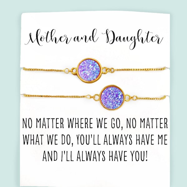 Mother and Daughter Bracelet Set- Matching Bracelets- Mom and Daughter Bracelets with Card- "No matter where we go, no matter what we do..."