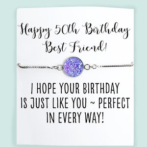 50th Birthday Gift for Women- 50th Best Friend Bracelet- Happy Birthday Card and Bracelet- Personalized Age- BFF Bracelet- Gift for Her