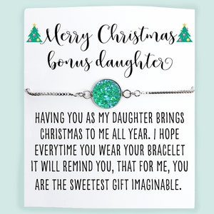 Friendship Bracelet with &quot;Merry Christmas Bonus Daughter&quot; Card- Stepmom Stepdaughter Christmas- Bonus Daughter Christmas Gift- Bonus Mom