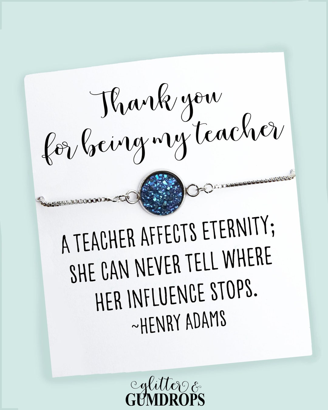 Teacher Gift Bracelet With thank You for Being My Teacher Card Thank ...