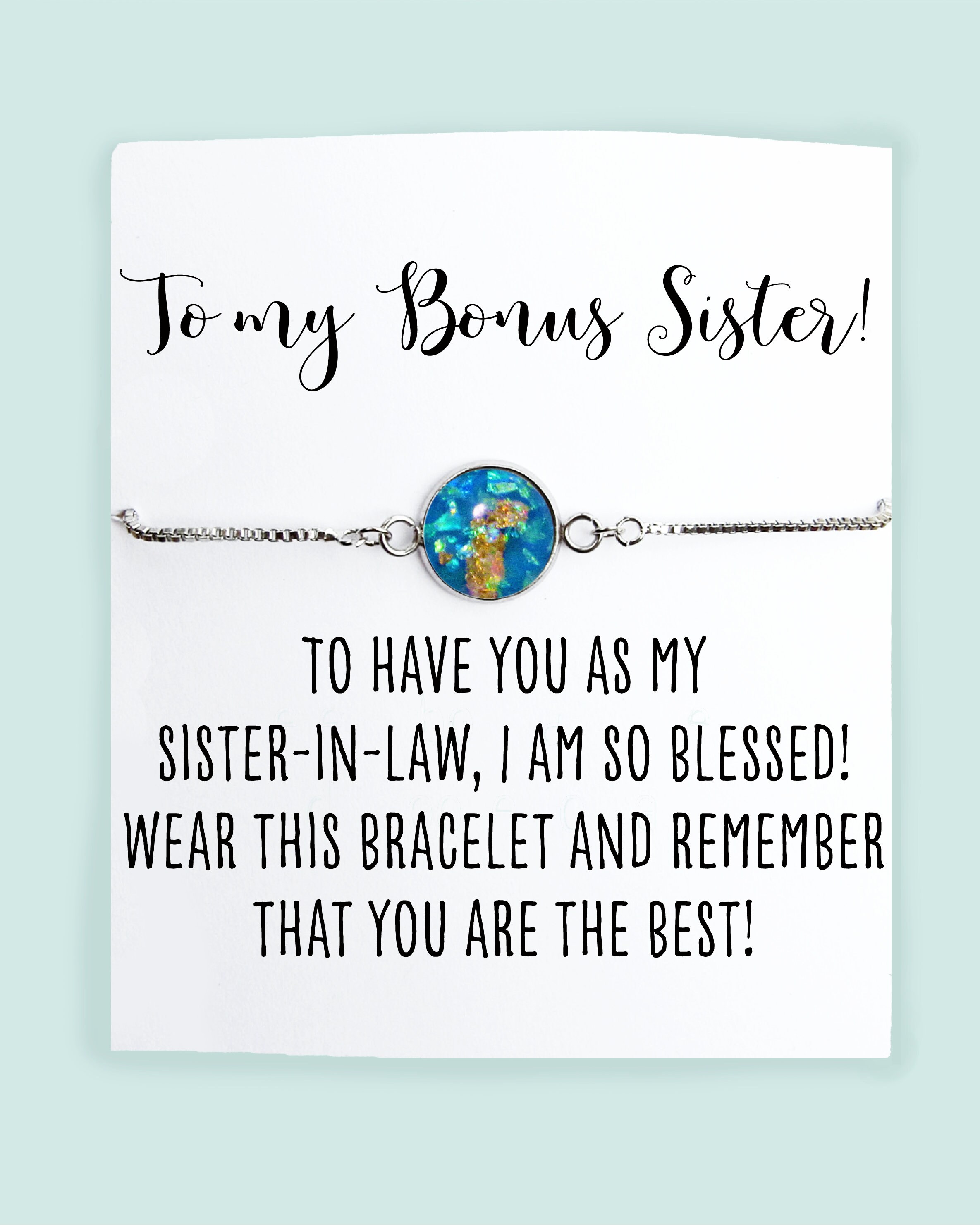 Sister-In-Law Bracelet- Bonus Sister Jewelry- Sister In Law Gift- Card & Present- Card with Bracelet- Personalized Gift- Druzy Bracelet