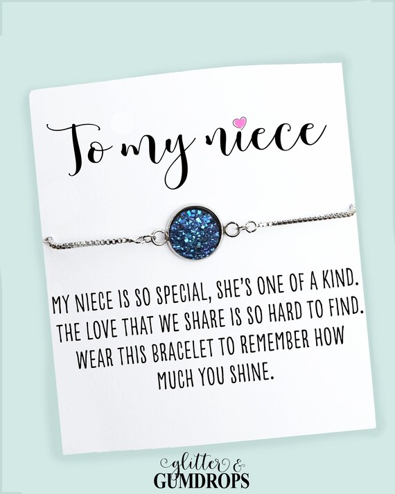 Niece Gift from Aunt- Friendship Bracelet- Niece Bracelet- Druzy Bracelet & Card- Niece and Aunt Gift- Niece Birthday Gift- Christmas Niece