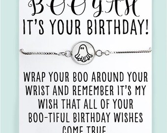 Booyah It's Your Birthday - Best Boos Bracelet - Boo Day Party Gift - Fall Gifts - October Birthday Bracelet with Card - Birthday Wishes