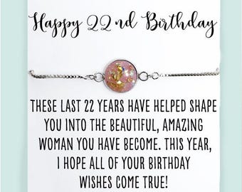 22nd Birthday Gift for Her- Gift for 22 Year Old- 22 Birthstone Bracelet- Custom Bracelet Color- Birthstone Jewelry- Box Chain Bracelet