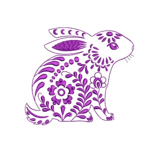 Easter Machine Embroidery Designs. Bunny with Flowers Pattern Embroidery Design, 4 Sizes.