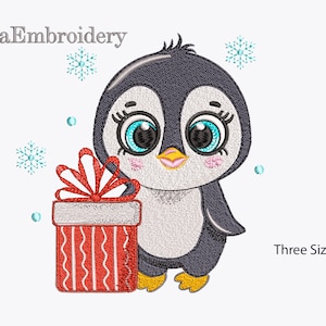 Christmas Penguin Embroidery Design, 3 sizes. Machine Embroidery Designs.