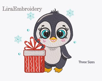 Christmas Penguin Embroidery Design, 3 sizes. Machine Embroidery Designs.