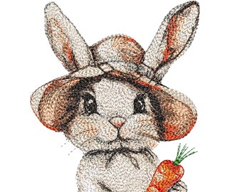 Easter Machine Embroidery Bunny With a Carrot. 6 sizes, Machine Embroidery Designs.