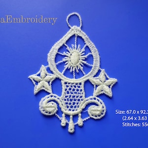 FSL Сandle. Christmas Ornament, Machine Embroidery Designs, Free Standing Lace.
