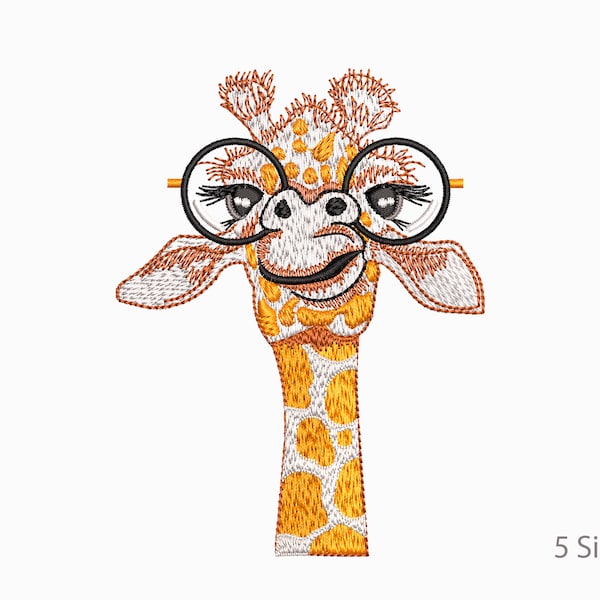 Giraffe mit Brille Maschinenstickerei Designs,5 Größen.