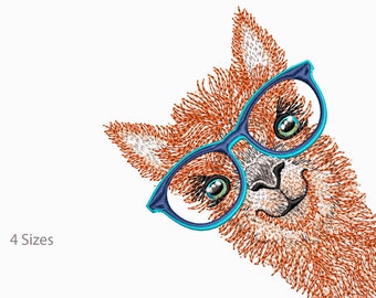 Lama with glasses Alpaca Machine Embroidery Designs,4 Sizes.