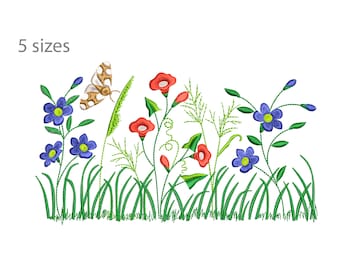 Maschinenstickerei Blumen.Kräuter. Wildblumen. Wiesenblumen. Botanisches Kräuterkraut.  Wiesengras. 5 Größen.